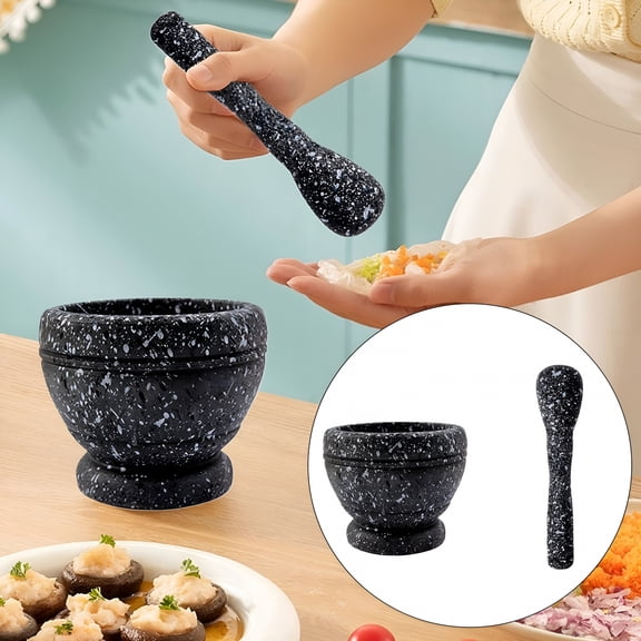 ACDANC Pestle and Mortar Natural Wooden 6.7 Inch Stone Cup & Crusher Set Hand Grinder for Herbs Pesto