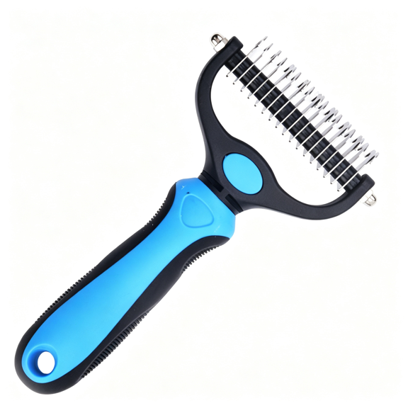 ACDANC Pet Deshedding Brush for Dogs Cats,2-In-1 Double-Sided Grooming Tool,Pet Shedding Remover Rounded-Tooth Comb,Dematting Comb for Thick Double Coats (Blue)