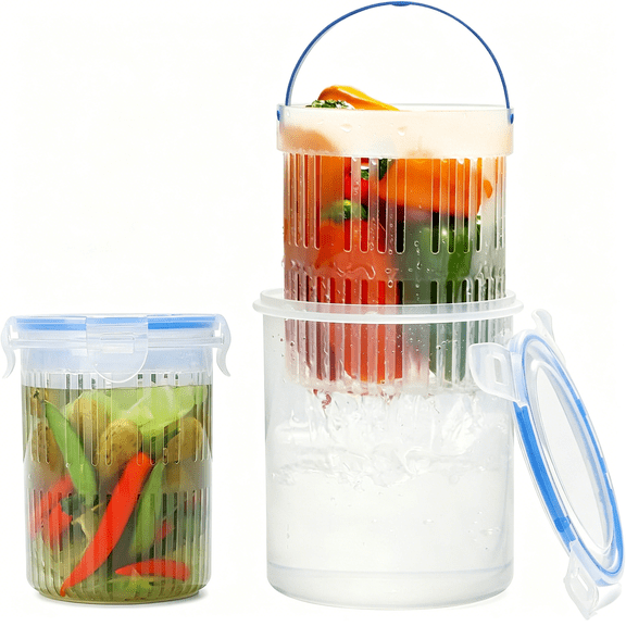 ACDANC Pickle Jar with Strainer, Pickle Container with Strainer, Pickle Storage Containers 2 Pcs (24 oz & 45 oz), Transparent