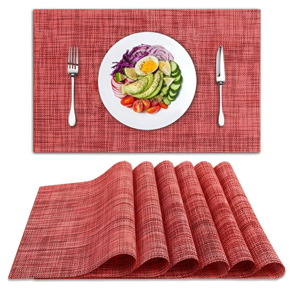 ACDANC Placemats Set of 6,Woven Placemats for Dining Table,Heat-Resistant Placemats Stain Resistant Anti-Skid Washable Pvc Table Mats,Vinyl Placemats for Kitchen Restaurant Table,Red
