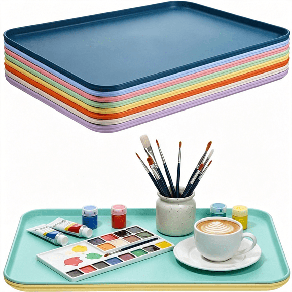 ACDANC Plastic Art Trays,8 Pack Fast Food Serving Tray Stackable Activity Tray Cafeteria Trays,Plastic Serving Tray for Diy Projects,Painting,Beads,Organizing Supply,8 Color