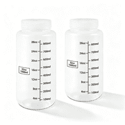 ACDANC Plastic Bottles with Airtight Caps 32Oz\\/1000Ml, Food Grade Wide Mouth Liquid Containers, Reusable Pp Graduated Plastic Bottles for Water Sample Lab Reagent Liquids Mixing Clear, 2 Pcs