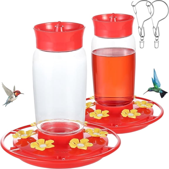 ACDANC Plastic Hummingbird Feeders 2 Pack 20Oz, Wide Mouth, Easy Clean | 6 Feeding Ports, Easy Fill, Ant Moat, Bee Proof and Leak-Proof, Clear Bottle, Weatherproof Hook, for Yard Deck Patio
