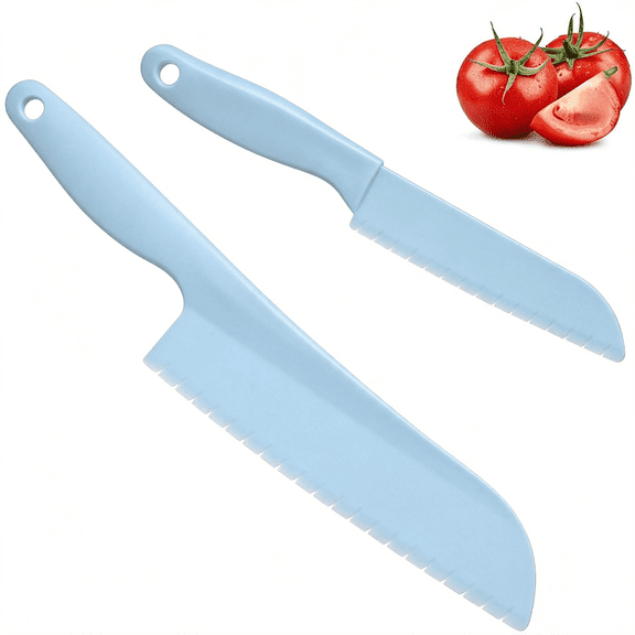 ACDANC Plastic Lettuce Knife, Lettuce Knife to Prevent Browning | Professional Kitchen Cooking Plastic Serrated Knives for Vegetables Salad Fruits Cake Bread, 11&Amp;8Inch, Blue