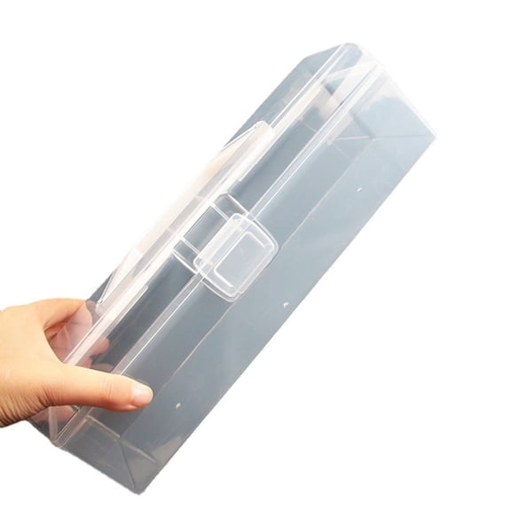 ACDANC Plastic Storage Container with Lid, Clear Craft Tool Art Supply Sewing Organizer Box with Handle, Storage Bin for Paint Brush, Cards, Pencils, Crayon, Toys, Ribbons 30*9*8.7Cm)