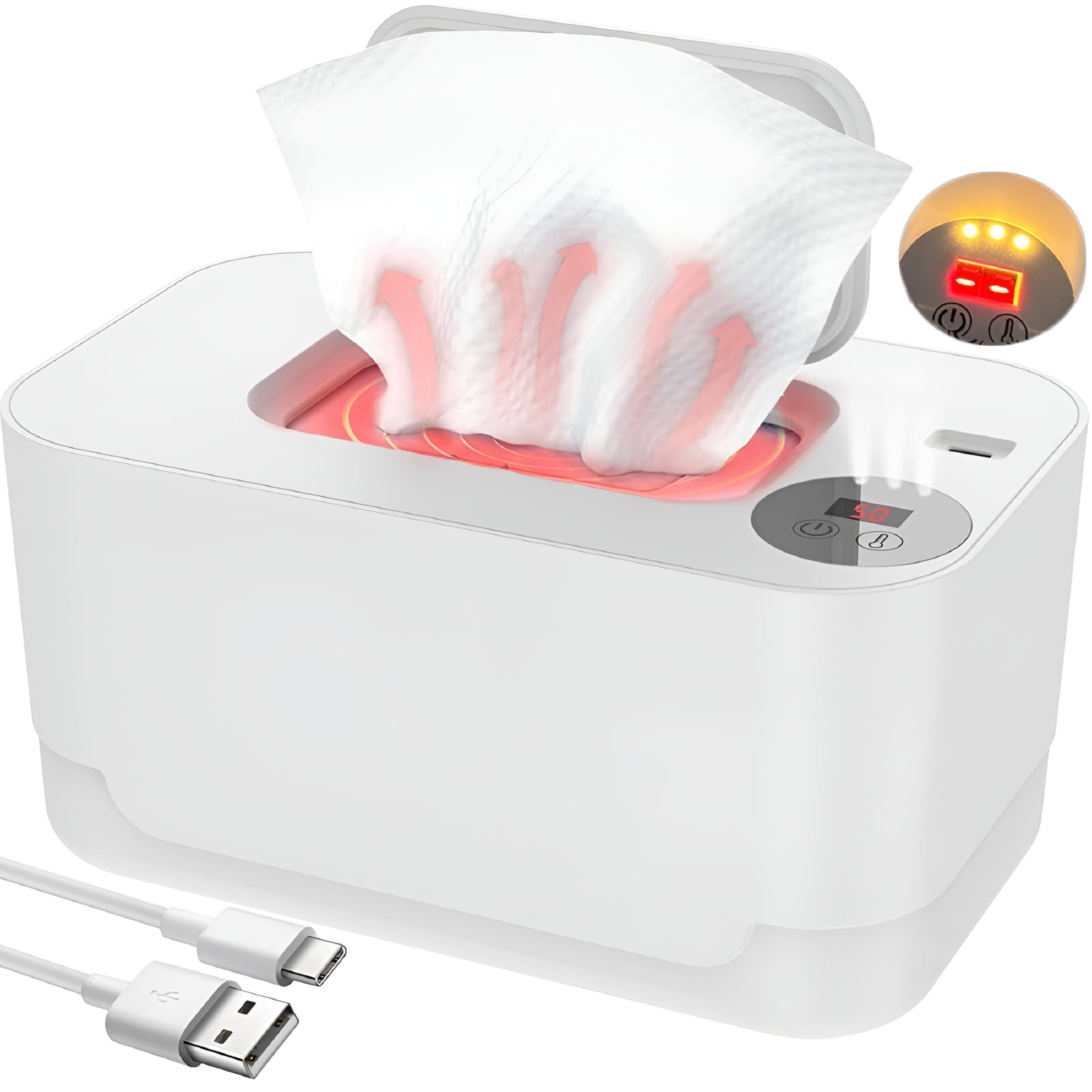 ACDANC Portable & Silent USB Baby Wipe Warmer and Baby Wet Wipes Dispenser with Smart Touch Night Light, White