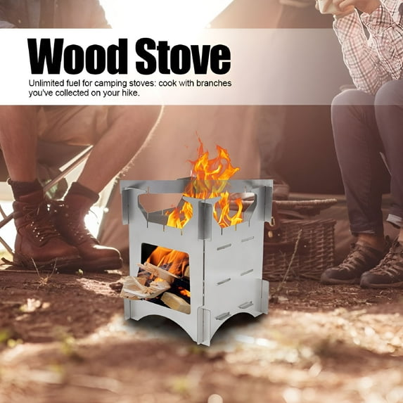 ACDANC Portable Stainless Steel Folding Wood Burning Stove Mini Cooker for Outdoor Camping Travel Hiking Picnic