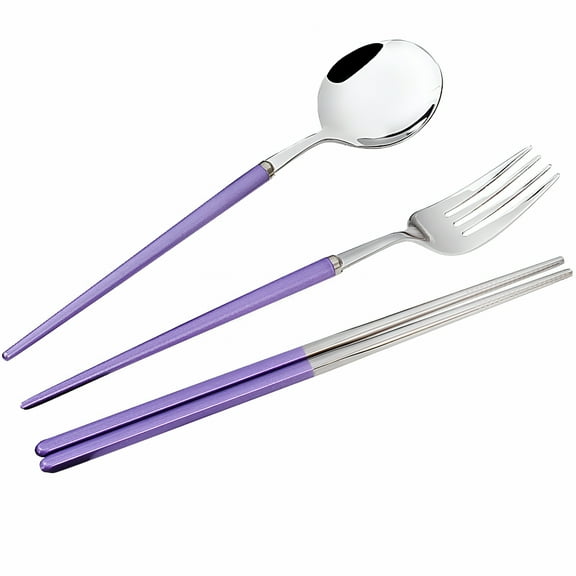 ACDANC Portable Stainless Steel Silverware Flatware Set,Includes Fork Spoon Chopsticks with Case (Purple)