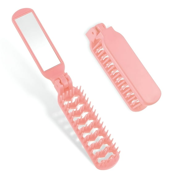 ACDANC Portable Travel Hair Brush, Mini Folding Hairbrush with Mirror Collapsible Pocket Size Brush Scalp Massage Comb Compact Detangling Vent Brushes Wet Hair Styling Tool for Gym, Purse, Swimming