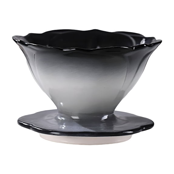 ACDANC Pour over Coffee Maker Ceramic Coffee Dripper for Home Travel Manual Porcelain Cone Brewer Delicate Decoration Flower Shaped Black