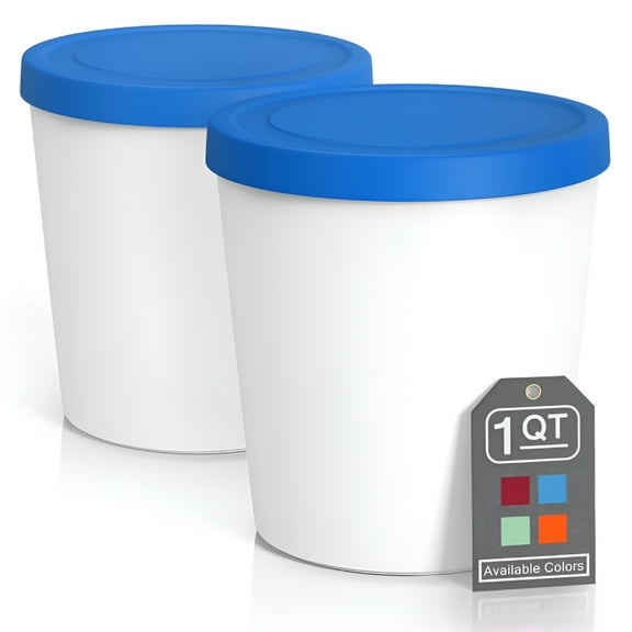 ACDANC Premium Ice Cream Containers (2 Pack - 1 Quart Each) Perfect Freezer Storage Tubs Container with Silicone Lids for Ice Cream,Sorbet and Gelato - Blue