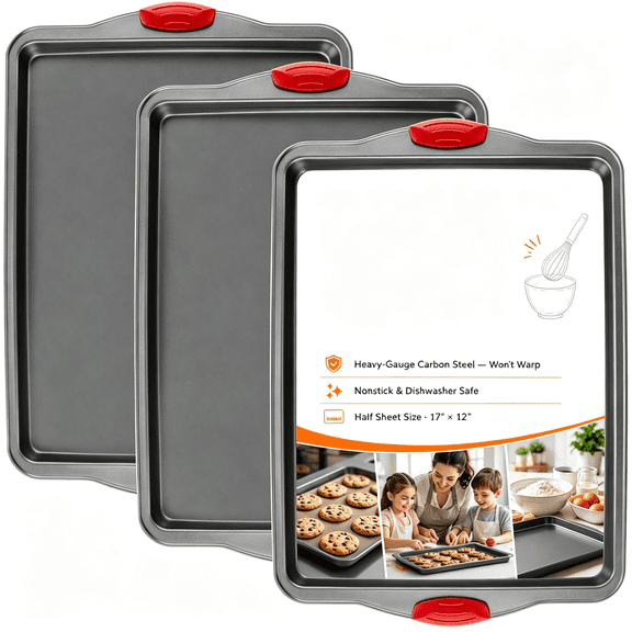 ACDANC Premium Nonstick Baking Sheet Pans-Set of 3,Heavy-Gauge Carbon Steel,Warp,Dent,And Rust-Resistant-Gourmet Rimmed Half Cookie Sheet Trays,Non-Toxic for Exceptional Baking Performance