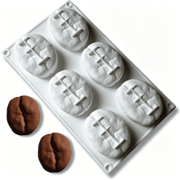 ACDANC Professional 3D Realistic Coffee Bean Silicone Mold-6-Cavity Food Grade Bpa-Free Mold with 3.4Oz Capacity Per Cavity for Chocolate,Mousse,Fondant,Candy,Pastry,Cake Decoration