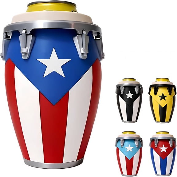 ACDANC Puerto Rican Flag Conga Style 3D Printed 12Oz Can Holder,Caribbean Gift Conga-Style Drum Can Holder Patriotic Beverage Cooler for Standard Cans
