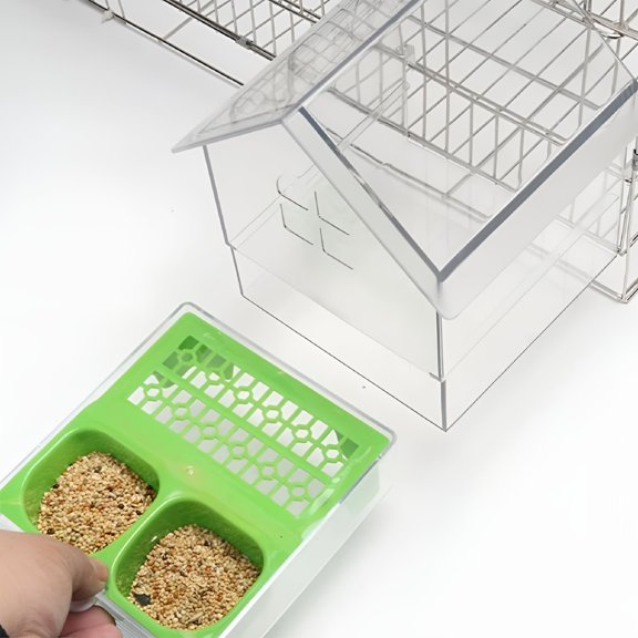 ACDANC Pull-Out External Parrot Feeder, No Mess Bird Feeder for Cage, Transparent Parakeet Feeders with Easy Fill Drawer for Small Medium Birds, Hanging Clean Feeding & Watering Supplies(White*1)