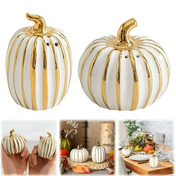 ACDANC 1 Pc Halloween Fall Pumpkin Shaped Salt and Pepper Shakers 3" Ceramic Salt and Pepper Shakers Set for Holiday Home Indoor Kitchen Decorations