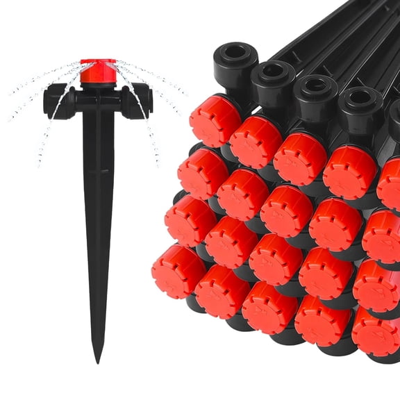 ACDANC Push-To-Fit Drip Irrigation Emitters for 1/4" Drip Irrigation Tubing,20 Pcs Adjustable 360 Degree Water Flow Drippers Sprayer on Stake 360 Full Circle Multi-Stream Irrigation