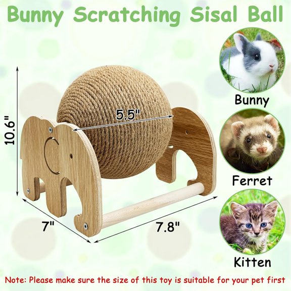 ACDANC Rabbit Scratch Toy,Natural Sisal Rabbit Scratching Ball Cute Sisal Rope Bunny Claw Scratcher Rotating Ball Interactive Toys Nail Scratching Post for Indoor Pets Kittens Ferrets