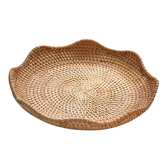 ACDANC Rattan Round Serving Tray,Hand Woven Wicker Tray for Table Centerpiece,Decorative Cabinets,Picnics,Kitchen Counter Decor,23cm x 4cm