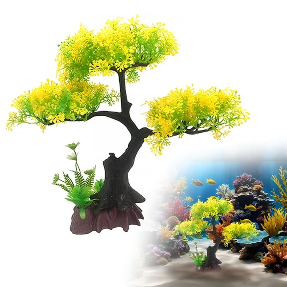 ACDANC Realistic Artificial Aquarium Plants 12 Inch Tall Cherry Blossom Tree Green Aquatic Faux Plants for Fish Tank Betta Shrimp Tank Natural Look Underwater Decor