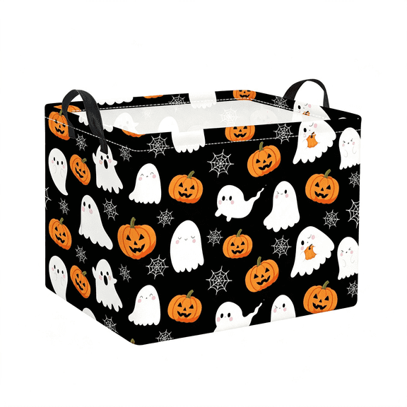 ACDANC Rectangular Halloween Basket for Boys and Girls Kids Trick Or Treat Pumpkin Basket for Halloween Parties Cute Storage Bin Organizer Box Room Decor(Spider Web Ghost)
