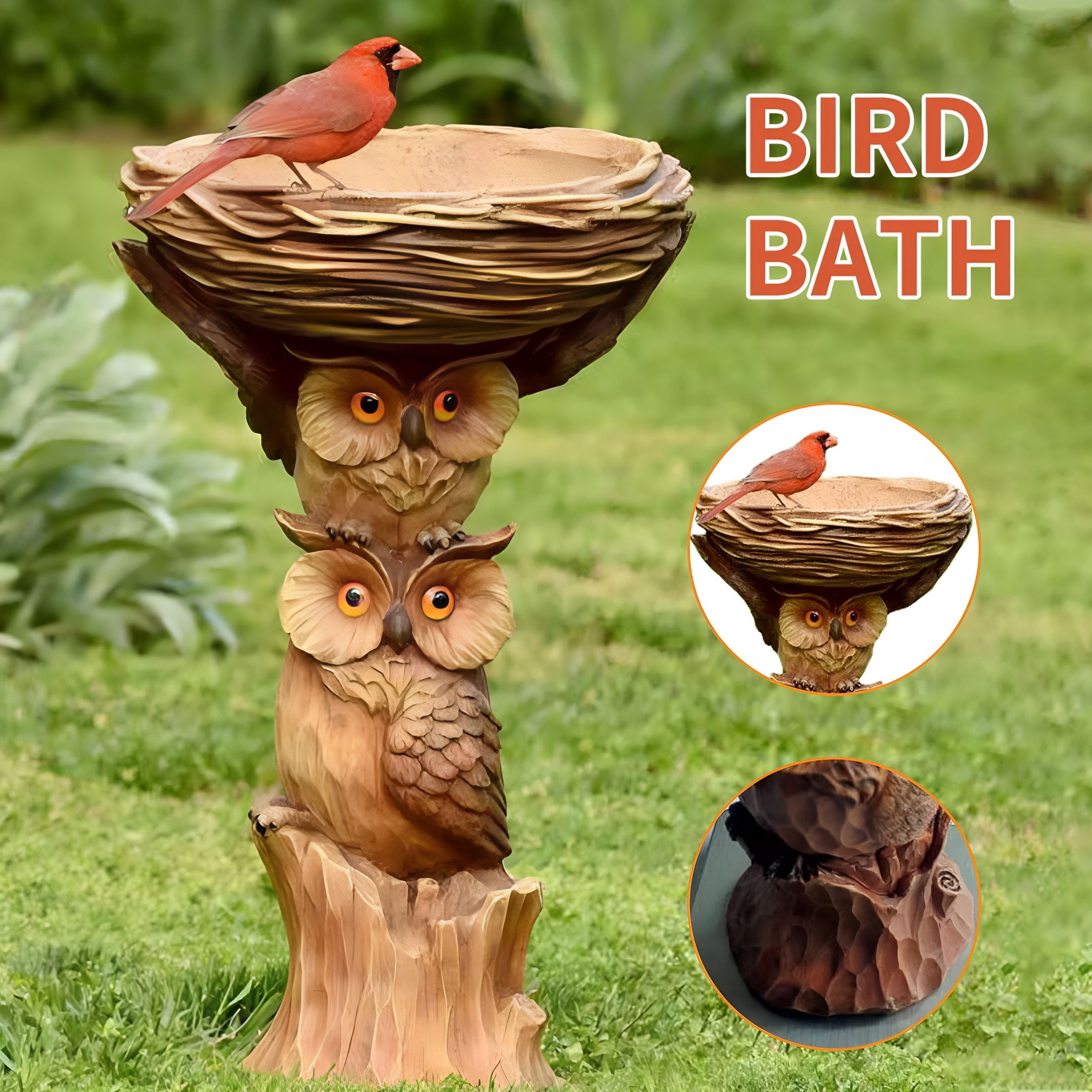 ACDANC Resin Owl Bird Bath for Outdoors, Resin Bird Bath Bowl for Garden, Standing Resin Bird Feeders Bird Bath Bowl Garden Yard Statue Ornament Simulation Owl Outdoor Decoration