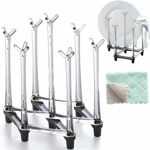 ACDANC Retractable Cup Drying Rack, Foldable Sports Bottle Drainer Stand with Non-Slip Base, Plastic Bag Dryer Organizer for Kitchen Countertop