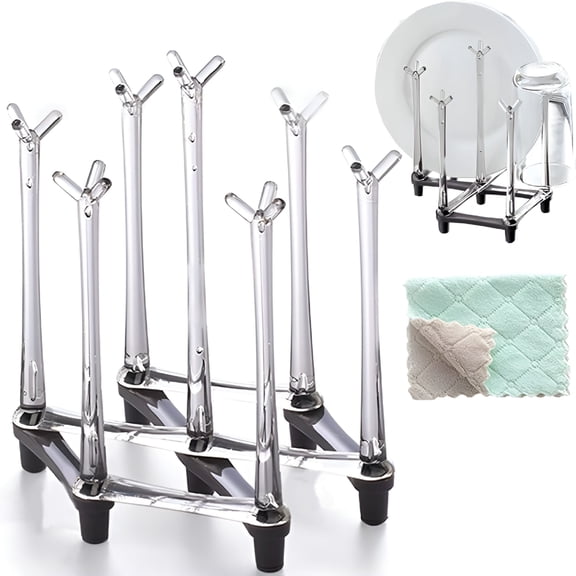 ACDANC Retractable Cup Drying Rack, Space Saving Mug Holder Tree, Plastic Drinking Glass and Sports Bottle Drainer Stand with Non-Slip Bottom for Kitchen Countertop
