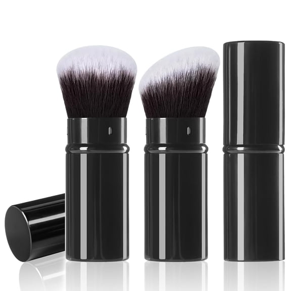 ACDANC Retractable Kabuki Makeup Brush,2 Pcs Powder Foundation Makeup Brush Set with Flat and Angled Top for Blending Liquid,Blush,Bronzer,Cream,Sunscreen,Flawless Cosmetics