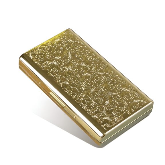 ACDANC Retro Metal Cigarette Case Box - Double Sided Spring Clip Open Pocket Holder for 14 100mm Cigarettes Credit Card Holder Protective Security Wallet for Men and Women (Golden)