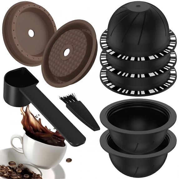 ACDANC Reusable Coffee Pods, 5 Pack with 2 Lids & Spoon - Refillable Coffee Capsules Compatible with Vertuo Next/Plus/Evoluo Machines, Bpa-Free & Easy Clean