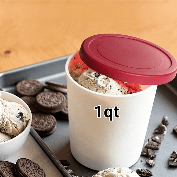 ACDANC Reusable Ice Cream Storage Container, 1 Quart Freezer-Safe Tub with Lid for Homemade Sorbet & Gelato, Bpa Free & Leak Proof, Red Ice Cream Storage Containers