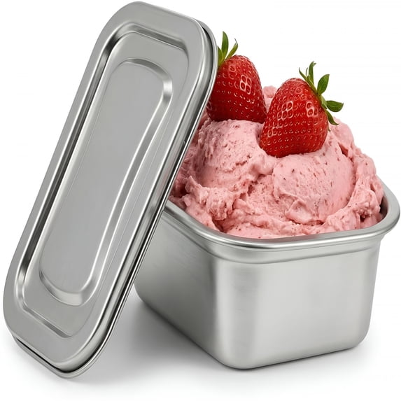 ACDANC Reusable Ice Cream Storage Containers with Lids Stainless Steel Food Keeper Freezer Box Insulated Ice Cream Tub for Refrigerator Home Made Ice Cream,0.76 Quart Airtight Box