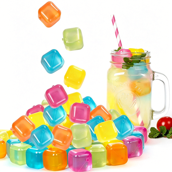 ACDANC Reusable Ice Cube Plastic Ice Cubes 65 Pack Colorful Refreezable Ice Cubes for Drinks,Whiskey,Vodka,Or Coffee,Washable Non-Melting Non-Diluting