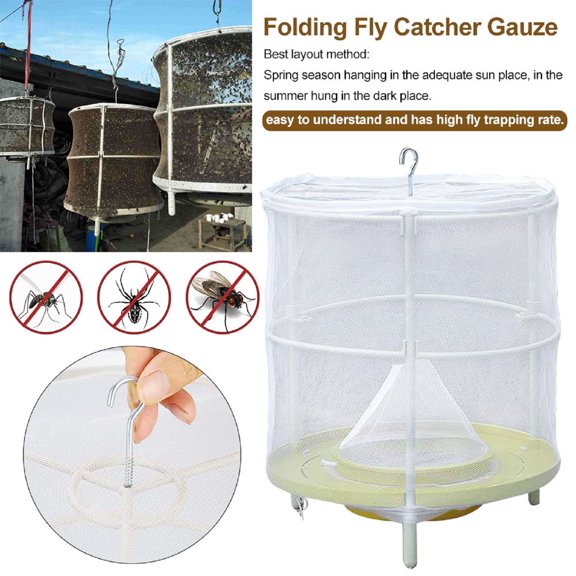 ACDANC Reusable Mesh Outdoor Fly Catcher Trap for Patio Farm Kitchen, Bait Included, Summer Pest Control, Fly Traps Outdoor