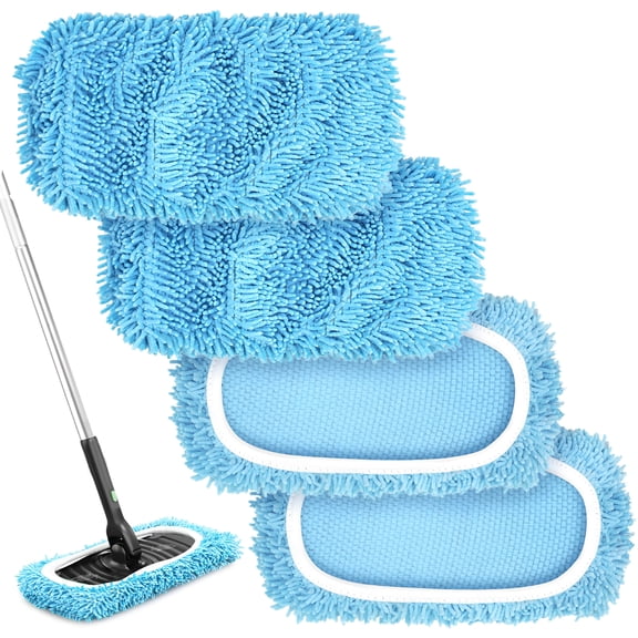 ACDANC Reusable Microfiber Mop Pads 4 Pack Compatible with Sweeper Household Replacement Mop Pads (Blue)