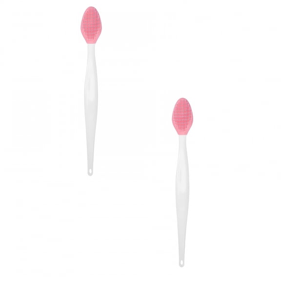 ACDANC Reusable Pore Scrubber Double Soft Silicone Pore Brush Nose Exfoliator Scrubbing Cleaning Beauty Tool Smooth Skin Long Handle Nasal Blackhead Remover, Silicone Blackhead Brush Pink