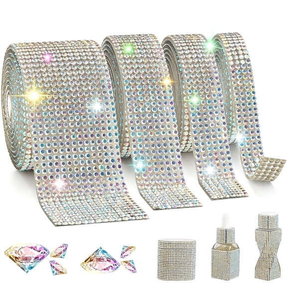 ACDANC Rhinestone Ribbon Self Adhesive, 4-Yard Bedazzling Strips, 4-Rolls Rhinestone Strips for Diy Craft, Rhinestones for Crafting, Home Decor and Special Events, 4/6/8/14 Rows Ab Crystal