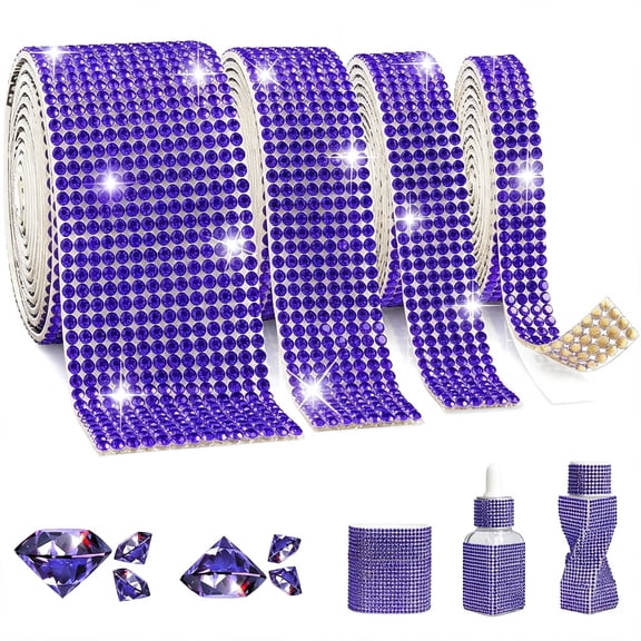 ACDANC Rhinestone Ribbon Self Adhesive ,4-Yard Bedazzling Strips ,4-Rolls Rhinestone Strips for Diy Craft ,Rhinestones for Crafting ,Home Decor and Special Events ,4/6/8/14 Rows Navy Blue Crystal