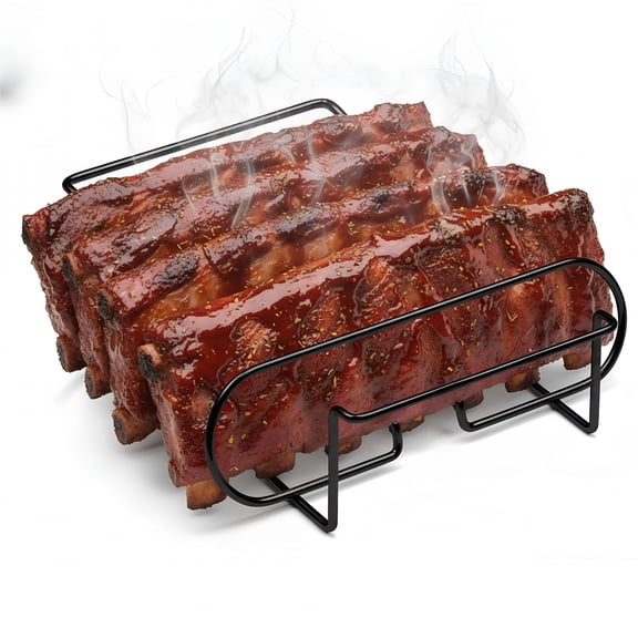 ACDANC Rib Rack, Rack of Ribs, Holds 4 Rib Racks for Grilling and BBQ, Non-Stick, Pack of 1, Black