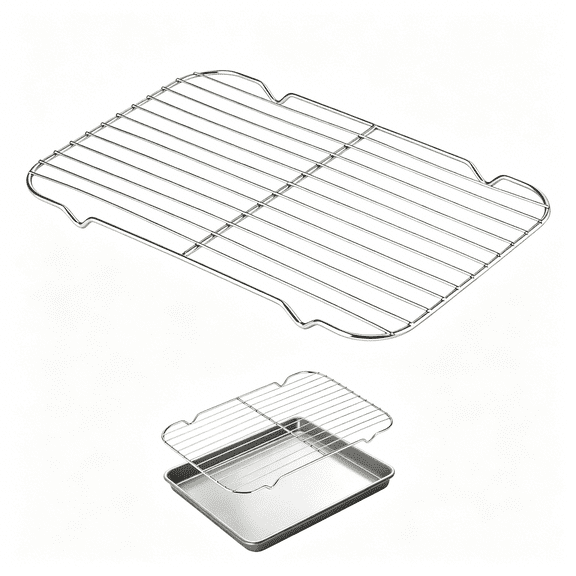 ACDANC Roasting Pan Rack for 9X13 Inch Pans,Stainless Steel Insert with Raised Feet,Wire Cooling Rack for Toaster Oven,Metal Bacon Cookie Trays Nonstick Rust Free,Easy to Clean,Strong Reliable