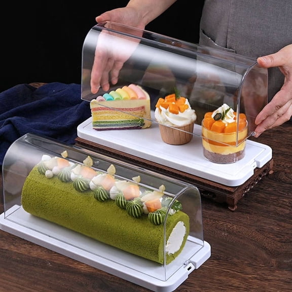 ACDANC Roll Cake Box,Plastic Roll Cake Containers Sandwich Paper Box with Clear Lids Muffin Cheese Pastry Dessert Box Fruits Display Food Storage Holder Cupcake Container Box(13.7 X 6 Inch)