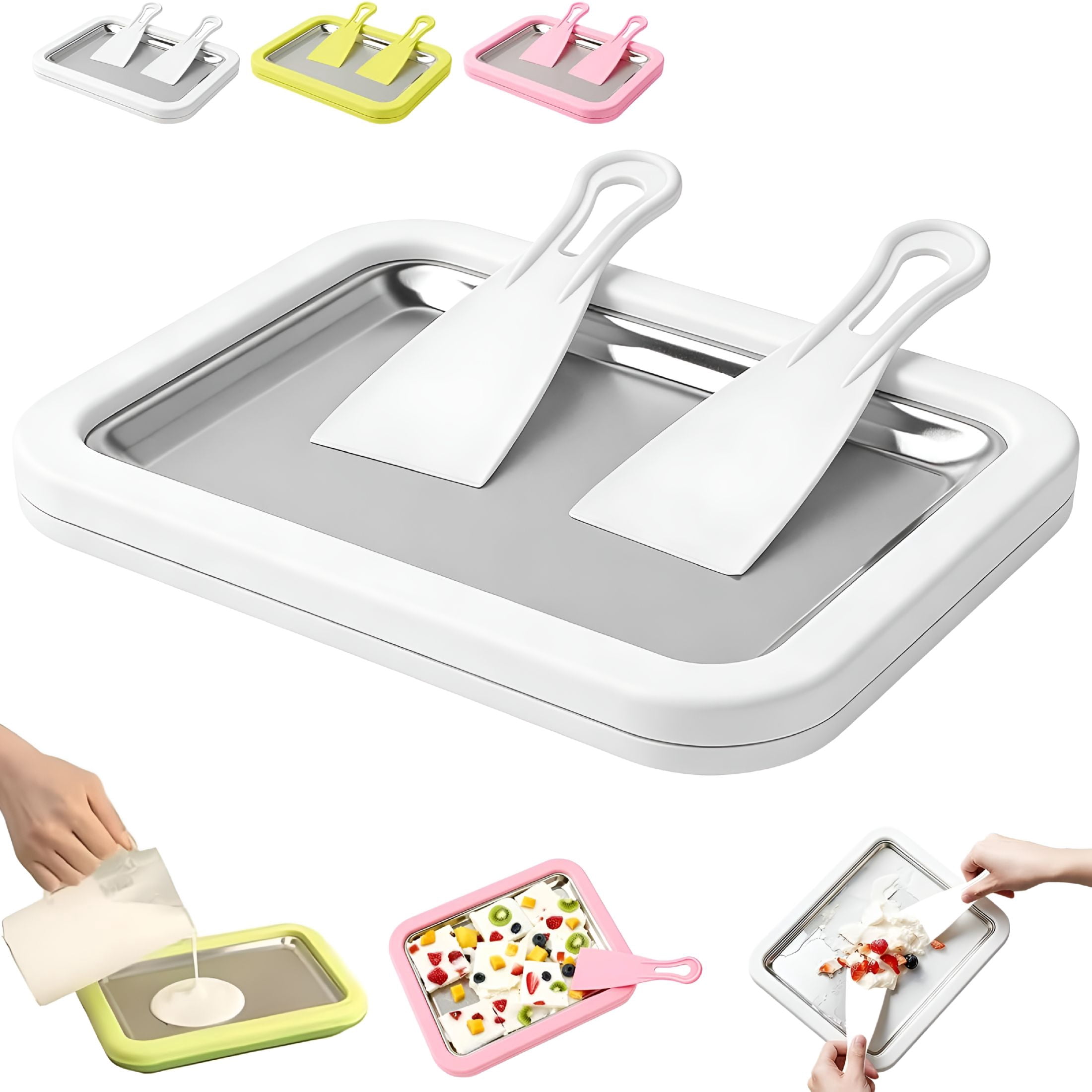 ACDANC Rolled Ice Cream Maker Kit with 2 Scrapers,At-Home Ice Cream Roller Maker,New Stainless Steel Instant Freeze Plate,Diy Homemade Ice Cream Tray for Family,Holiday Parties,Home Kitchen