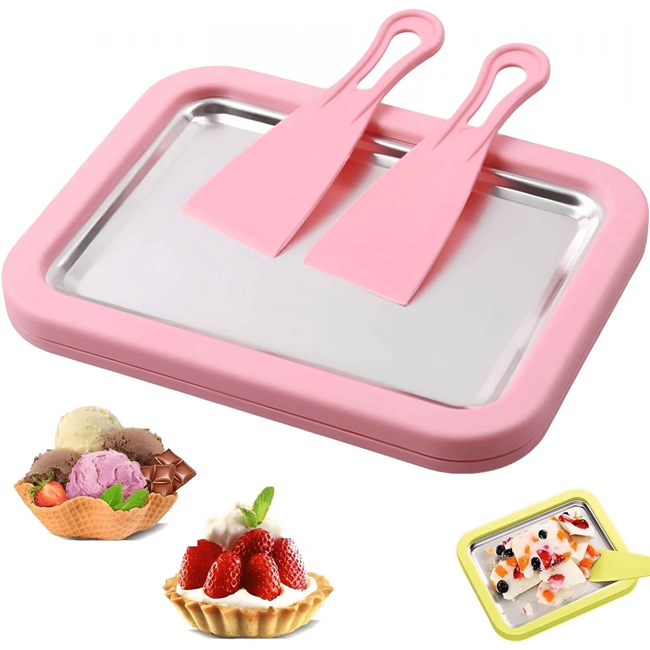 ACDANC Rolled Ice Cream Maker Kit,Frozen Yoghurt Plate Mini Freezer Kit with 2 Scrapers,Diy Homemade Ice Cream Tray,Yogurt,Sorbet,Fun Family Activity for Kids,Food-Grade Stainless Steel