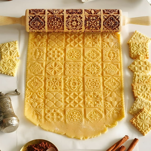 ACDANC Rolling Pin,Creative Pattern Rolling Pin Wooden Household Baking Embossed Carving Rolling Pin,1Pc Rolling Pin