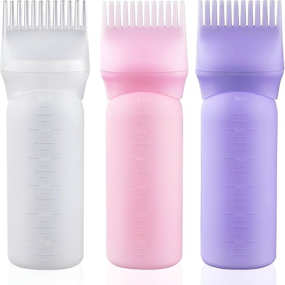 ACDANC Root Comb Applicator Bottle 6 Ounce Hair Dye Applicator Brush 3 Pack for Hair Root Comb Color with Graduated Scale