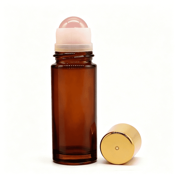 ACDANC Rose Quartz Roller Bottle,2Pcs Refillable Glass Roll on Bottle for Essential Oils-50Ml Brown Glass Rollerball Bottles with Metal Cap