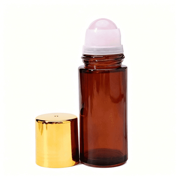 ACDANC Rose Quartz Roller Bottle,Amber Glass Roll On Bottle with Crystal Roller Ball,Leak Proof Refillable Perfume Container for DIY Essential Oil Travel(Pink)