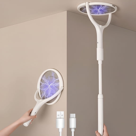 ACDANC Rotating Head Electric Fly Swatter Racket,Rechargeable Bug Zapper Racket,Indoor Fly Zapper Mosquito Zapper,Flies Killer for Indoors,With Telescopic Extension