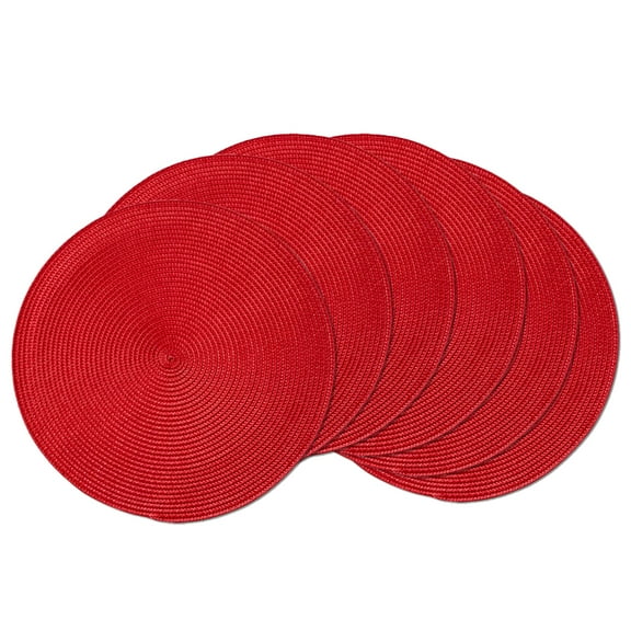 ACDANC Round Braided Placemats Set of 4 Woven Heat Resistant Non-Slip Kitchen Table Mats 15",Red